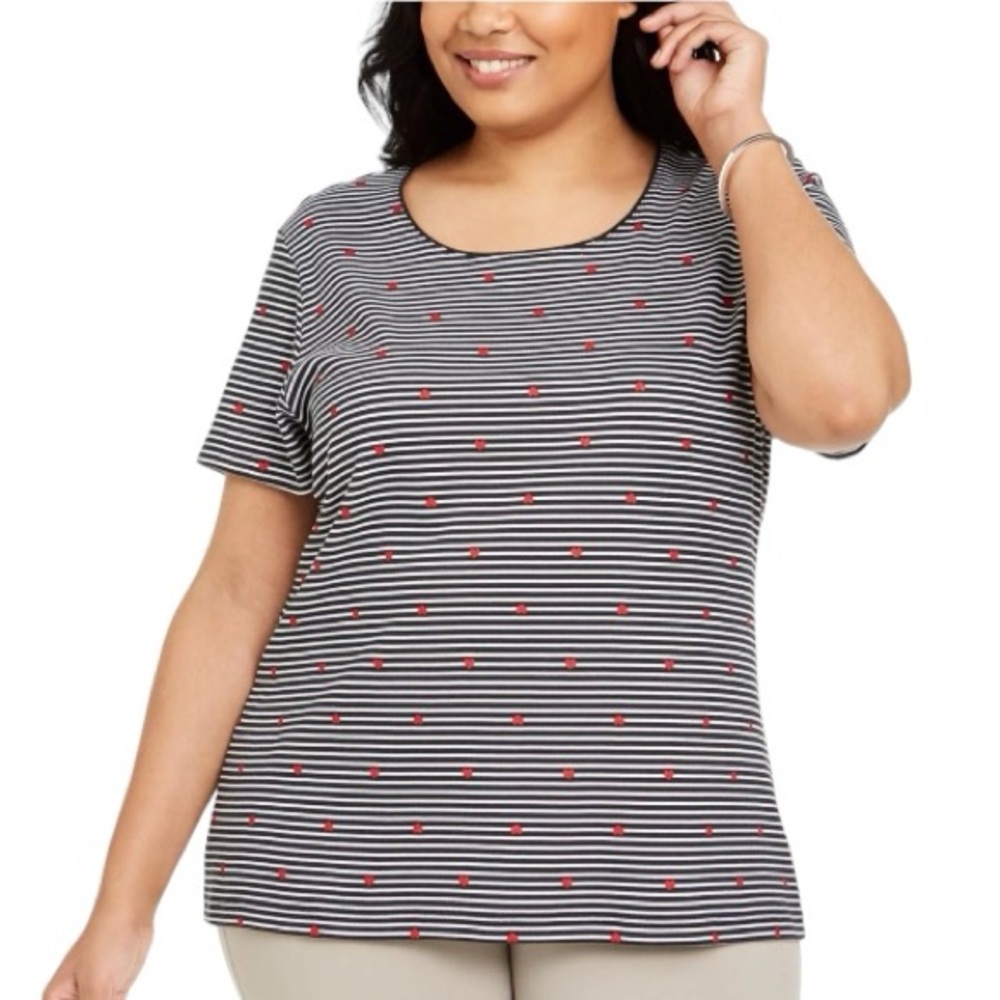 Karen Scott Striped Glitter Heart Tee Size XL